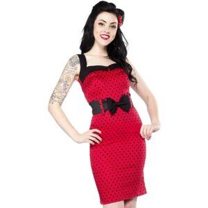Switchblade Stiletto red polka dot wiggle dress